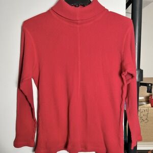 Vtg St. John's Bay Womens Red Waffle Knit Turtleneck XL Canada *READ Runs Small*